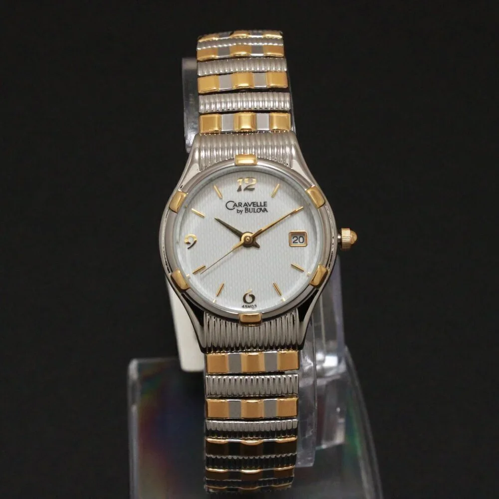 Caravelle Ladies Classic Design Watch By Bulova Two Tone Expansion Bracelet 23mm